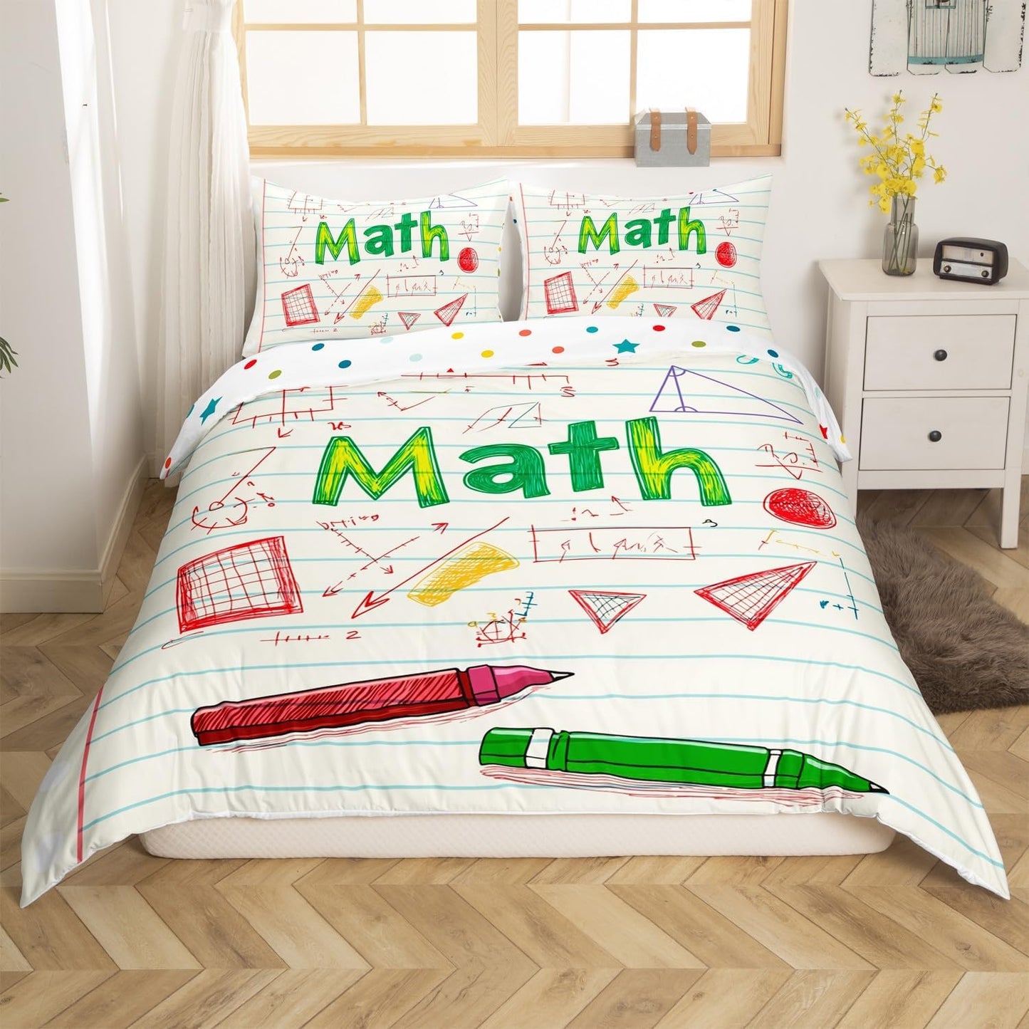 Erosebridal Science Theme Bedding Set Queen Size for Boys Girls Chemistry Periodic Table Print Duvet Cover Chemical Subject Theme Comforter Cover Teens Kids Math Science Atyle Bedspread Cover 3 Pcs