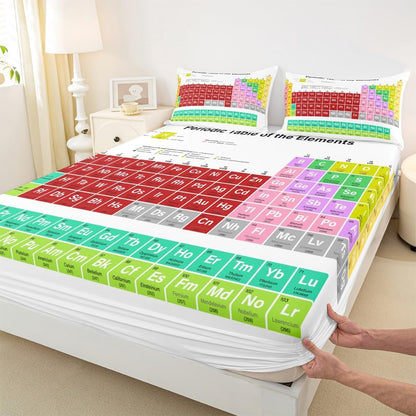 Kids Periodic Table of Elements Bed Sheet Set Educational Fitted Sheet for Kids Boys Girls Teens Study Bedding Set Chemistry Bed Cover 2Pcs Twin Size