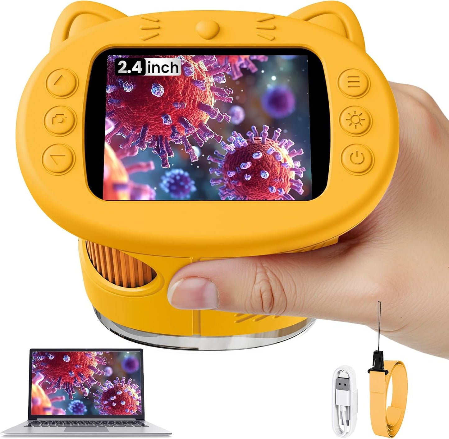 Microscope for Kids, 2.4 Inch Digital Microscope with 1000X Magnification, Handheld Camera Mini Pocket Magnifying Glass, Educational Birthday Gifts Toys for Ages 3+, Blue