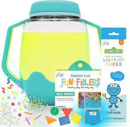 Glo Pals Water Activated Light-Up Sensory Bath Toy Play Jar, 4 Reusable Cubes and Fun Fillers for Bathtime and Sensory Play, Perfect for Kids and Toddlers, Easy As ABC