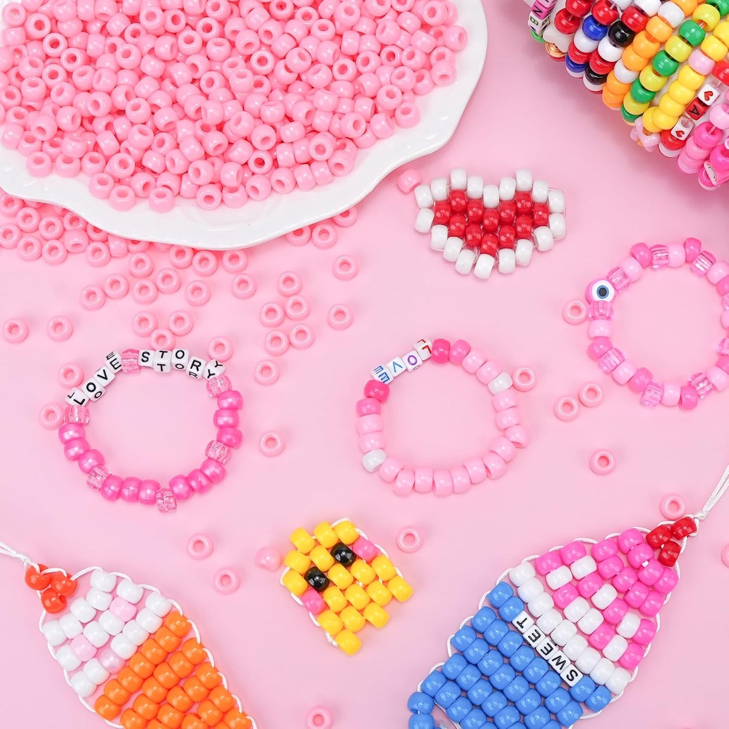Dowsabel Brown Pony Beads Bulk 1000 Pcs 6x9mm, Large Hole Kandi Hair Beads for Braids Bracelets, DIY Friendship Bracelets Necklaces Jewelry Making Crafts and Gifts