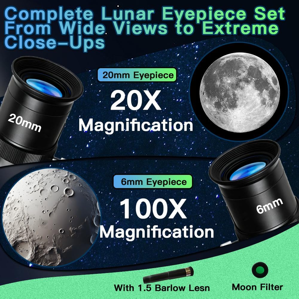 Telescope for Kids 50mm 100x Magnification Beginner Silver Telescopio with Tripod, 2 Eyepieces, Finder Scope Set, STEM Educational Astronomy Chritstmas Gift for Boys & Girls Ages 6-12