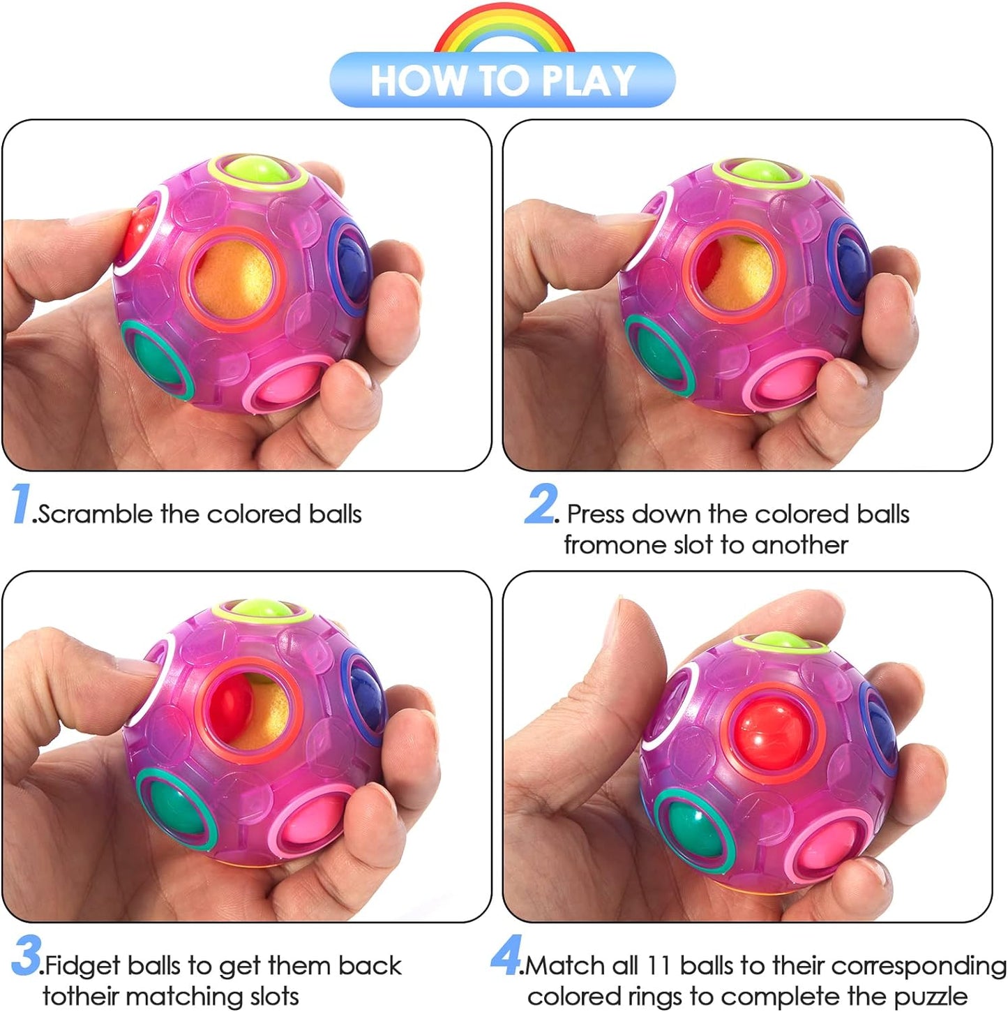 Vdealen Magic Rainbow Puzzle Ball, Fidget Ball Puzzle Brain Teaser Fidget Toy for Boys & Girls- Birthday Party Easter Valentines Christmas Stocking Stuffers for Kids Teen & Adults(Off White)