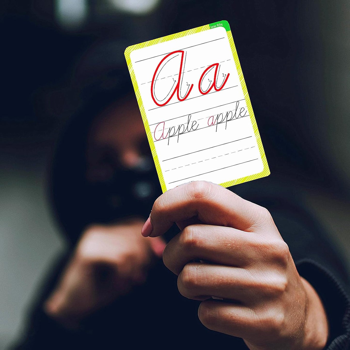 English Letters Cursive Flashcards, Uppercase&Lowercase Cursive Letter Tracing Practice, Montessori Cursive Handwriting Alphabet Flashcard, for Homeschool&Classroom Visual Wall Cards,Teacher Tool