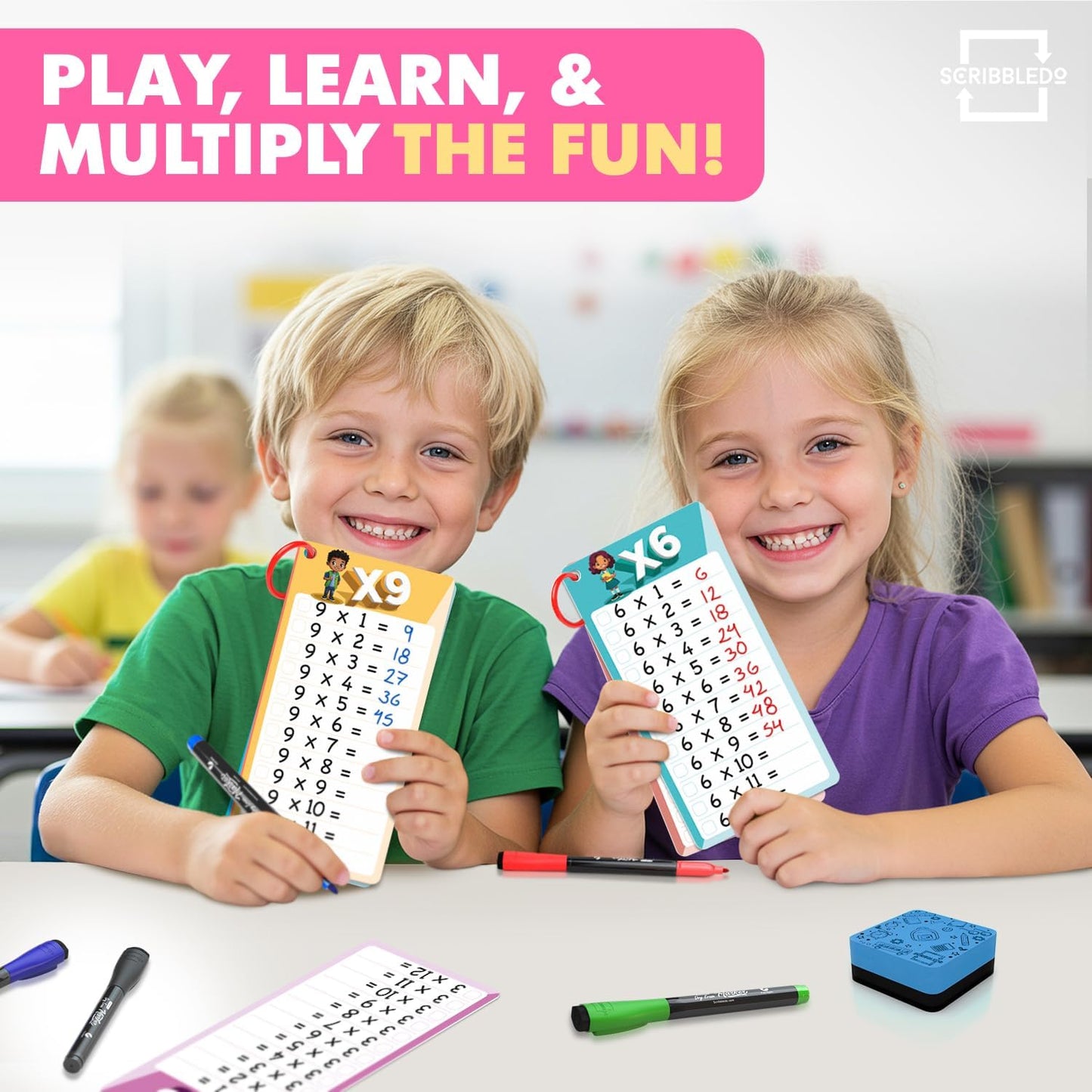 SCRIBBLEDO Dry Erase Multiplication Flash Cards Math 0-12 2nd 3rd 4th Grade Math Flash Cards Reusable Wipe Clean Double-Sided Multiplication Flashcards for Classroom Homeschool Times Tables