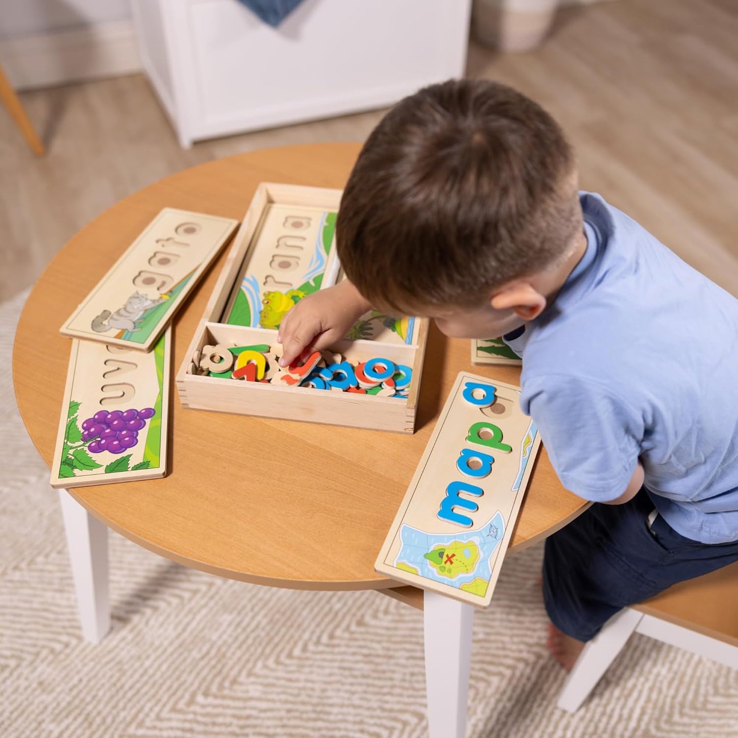 Melissa & Doug See & Spell Wooden Educational Toy with 8 Double-Sided Spelling Boards and 64 Letters Preschool Learning Activities, See & Spell Learning Toys for Kids Ages 4+