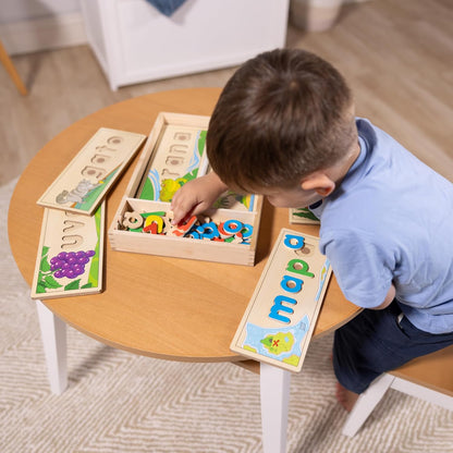 Melissa & Doug See & Spell Wooden Educational Toy with 8 Double-Sided Spelling Boards and 64 Letters Preschool Learning Activities, See & Spell Learning Toys for Kids Ages 4+