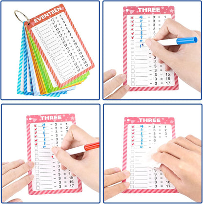 17 Pcs Addition Flashcards 0-16, Times Table Flash Cards with 2 Dry Erase Markers 2 Rings for Kids 1st to 3rd Grades Multiplication Game Supplies