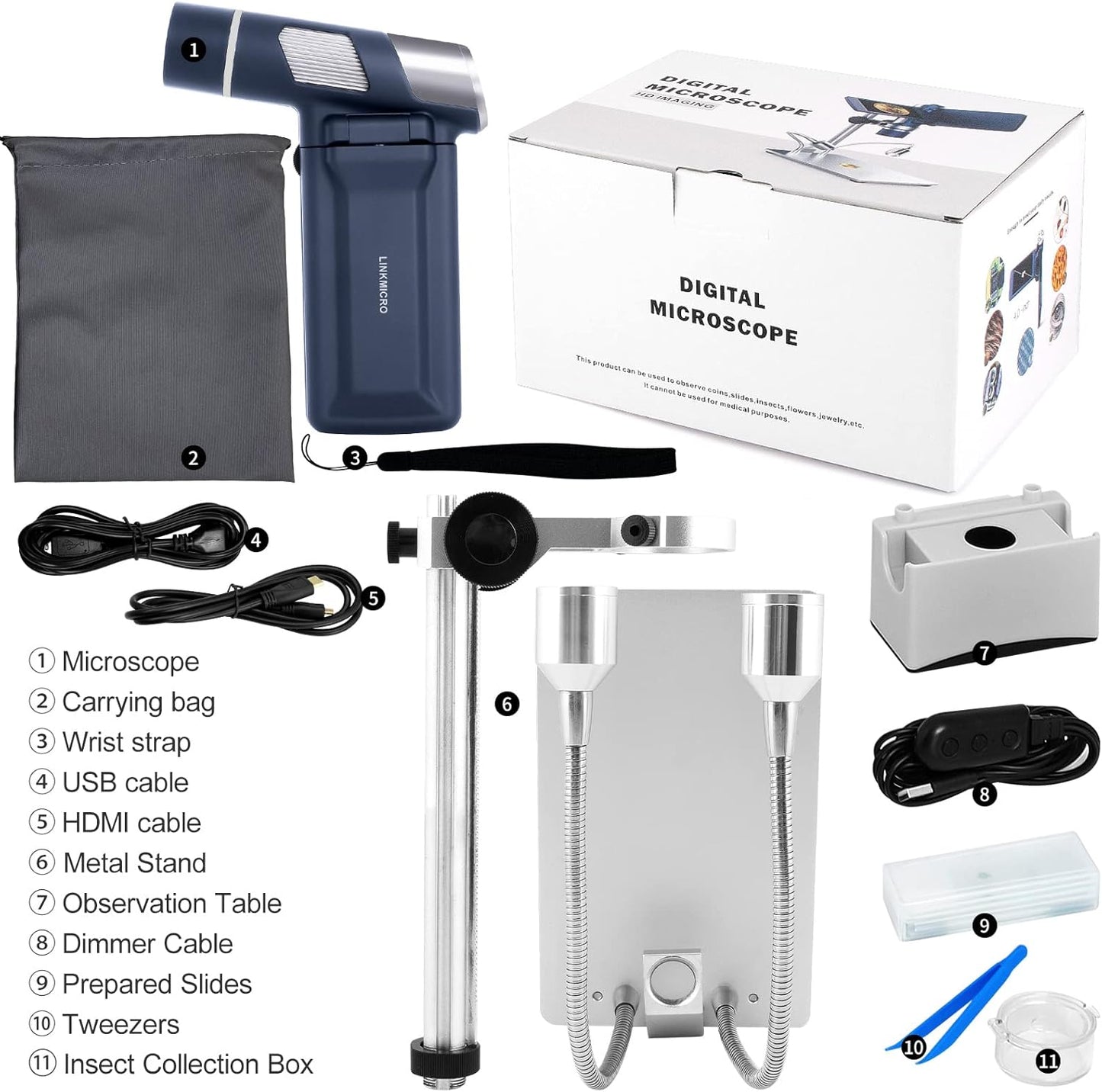 LM203 Digital Microscope Handheld with 4" Screen, Portable Microscope Camera for Adults, 200X USB Coin Magnifier with 8 LED Lights, Microscope Kit for Kids 8-12, 1080P Photo Video, 32G