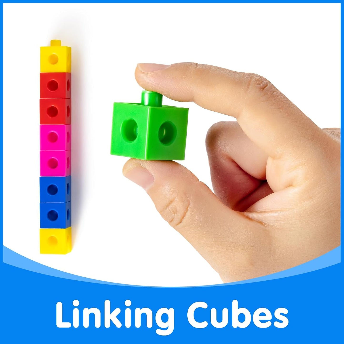 100 Pcs Math Linking Cubes with 384 Cartoon Stickers - STEM Counting Cubes & Math Manipulatives for Kids, Learning Activities for Kindergarten & Elementary School