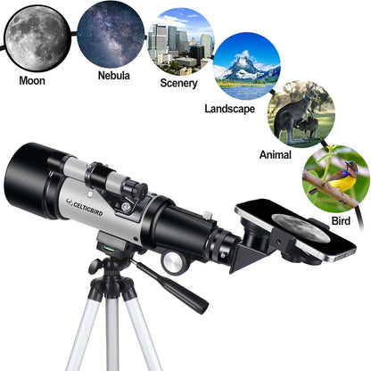 Telescope for Kids Beginners, 70mm Aperture 400mm Astronomical Refracting Telescope for Adults Students - Travel Telescopes with Tripod, Phone Adapter(Ocean Blue)