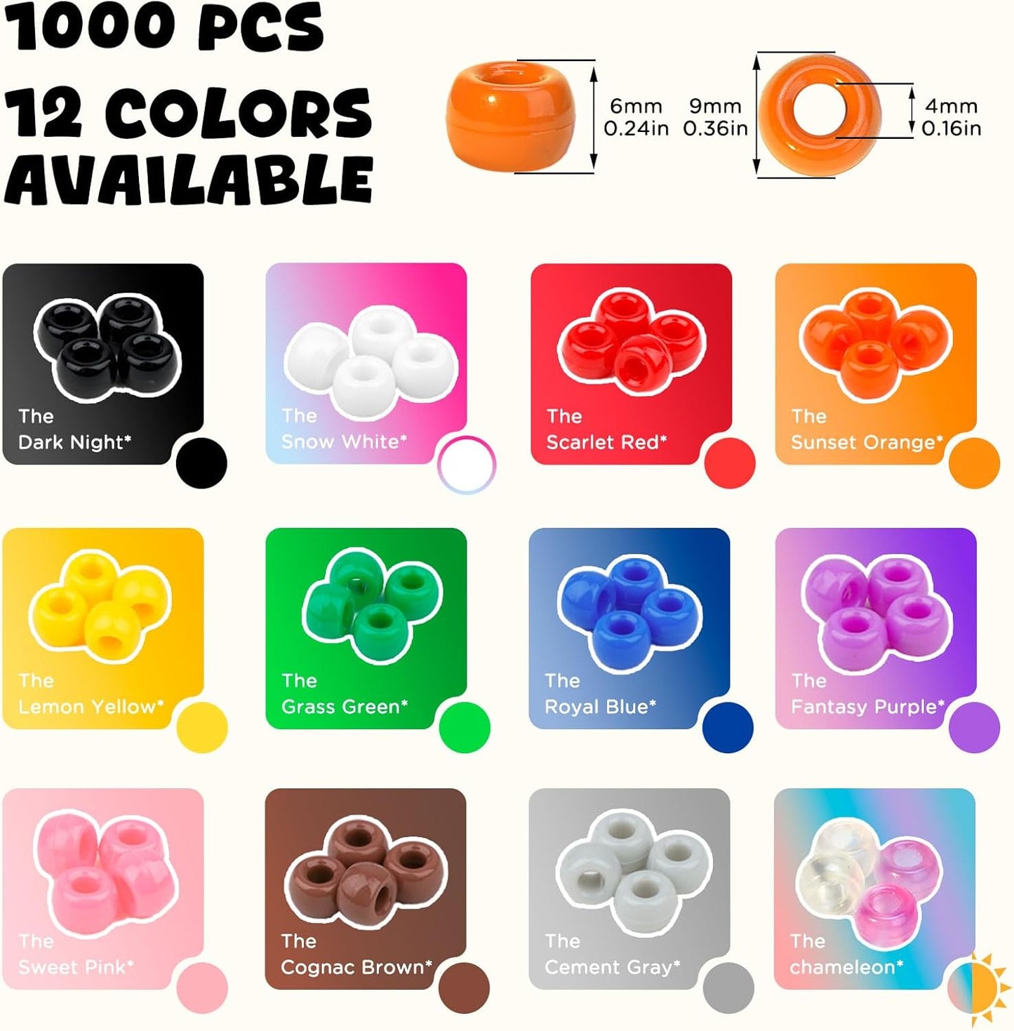 Dowsabel Brown Pony Beads Bulk 1000 Pcs 6x9mm, Large Hole Kandi Hair Beads for Braids Bracelets, DIY Friendship Bracelets Necklaces Jewelry Making Crafts and Gifts