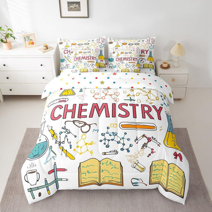 Erosebridal Chemical Equation Bed in a Bag Queen Comforter Set 7 Piece,Chemistry Bedding Sets Science Students Learning Gift Sheet Set with Comforter,Molecular Formula Education Bed Set - Colors B