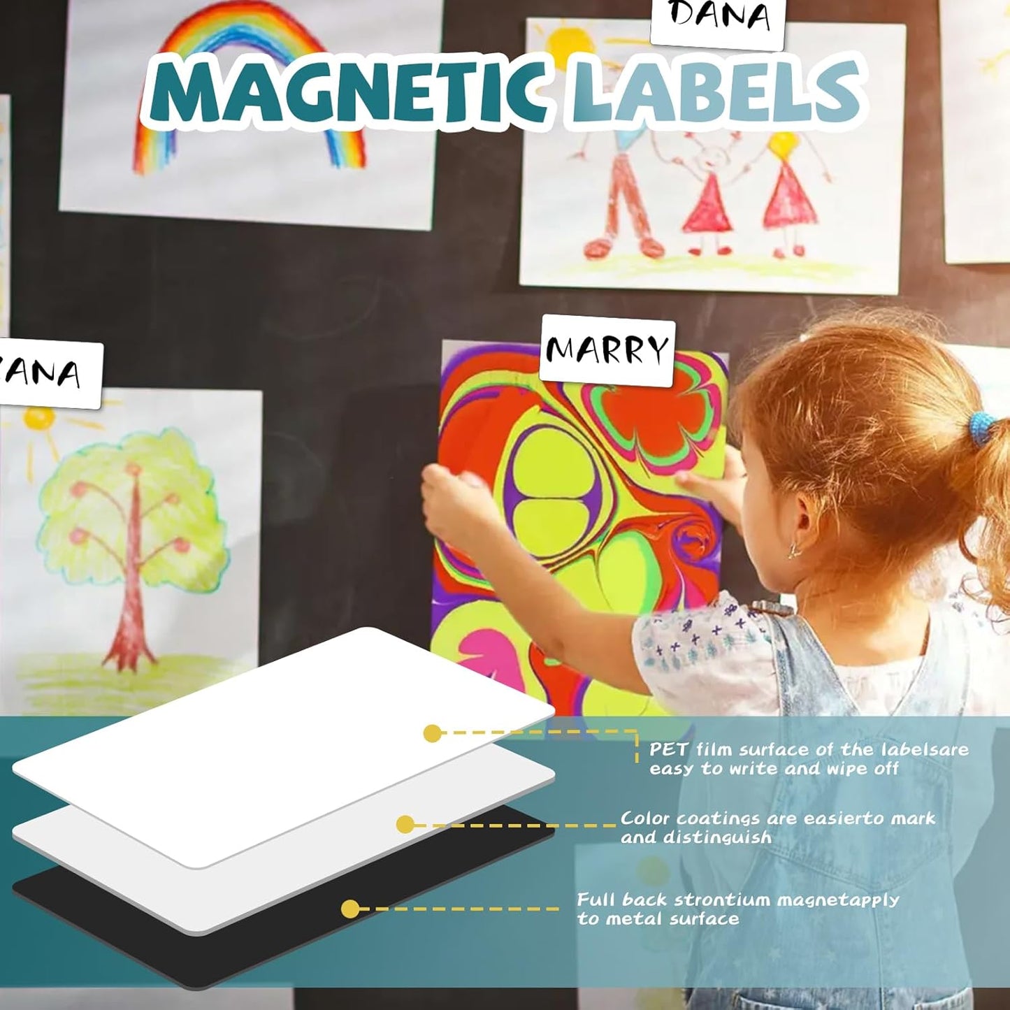 50 Pcs 4'' x 2'' Reusable Dry Erase Blank Magnetic Labels for Whiteboards
