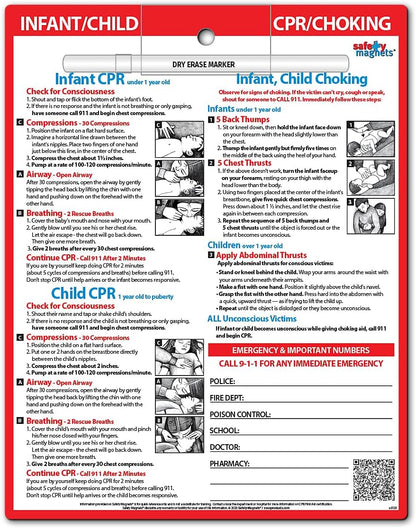Safety Magnets by ZOCO – Infant and Child CPR & Choking Magnet – Laminated 8.5"x11" Emergency Numbers Fridge Card – First Aid Heimlich Maneuver for Parents, Caregivers, Daycare, Babysitters