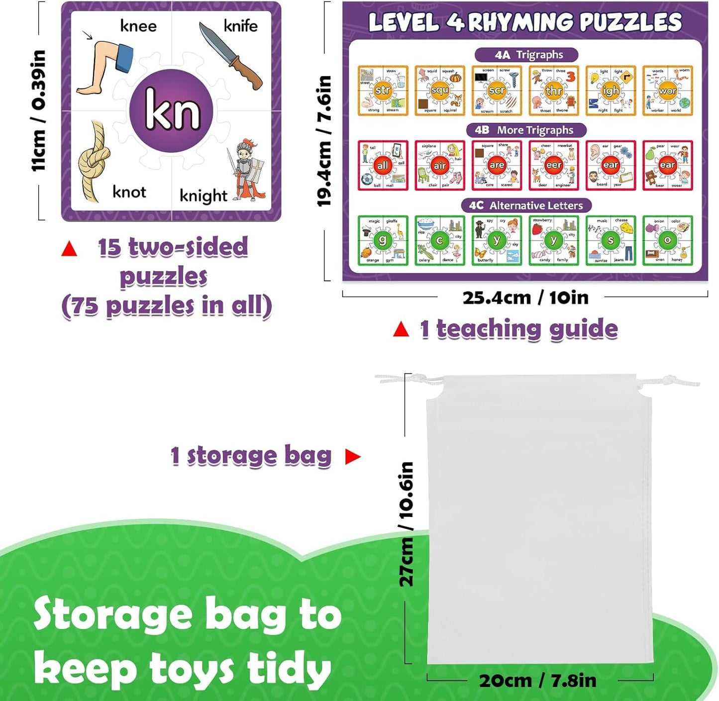 Torlam Phonics Puzzle, Rhyming Games Phonics Games Flash Cards for Kids Toddler, Learn to Read Spelling Reading Sight Words, Long Vowel Silent E Site Words for Preschool Kindergarten Homeschool