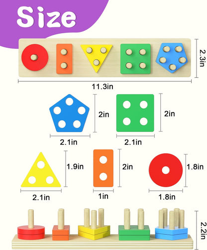 kecristv Montessori Toys for 1 2 Year Old Girl and Boy Birthday Gifts, Shape Sorter Wooden Toys for Toddlers Age 1-3 2-4, Learning Educational Sensory Stacking Toy Toddler Puzzles