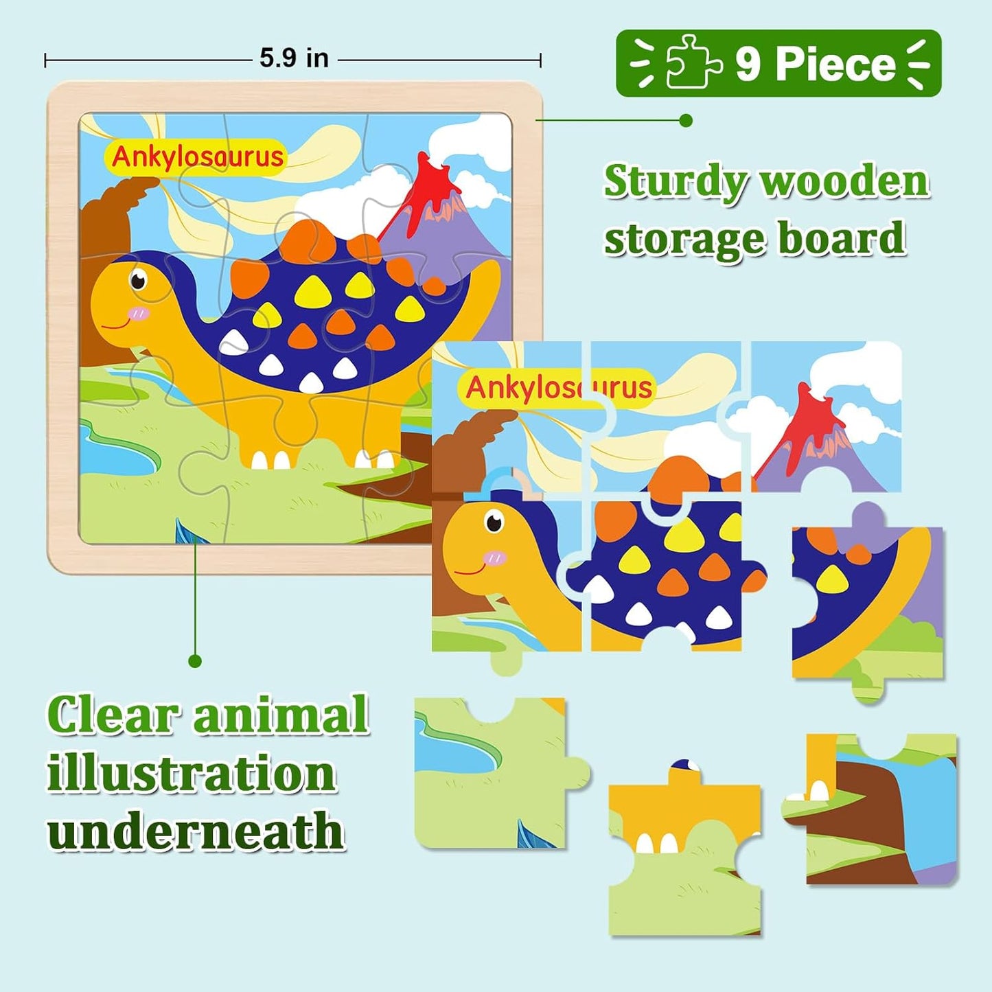 Wooden Puzzles for Toddlers 2-4, 9 Pieces Animal Jigsaw Puzzles for Kids Ages 3-5, Preschool Learning Activities, Learning & Educational Toys, Gifts for Boys, Girls