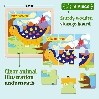 Wooden Puzzles for Toddlers 2-4, 9 Pieces Animal Jigsaw Puzzles for Kids Ages 3-5, Preschool Learning Activities, Learning & Educational Toys, Gifts for Boys, Girls