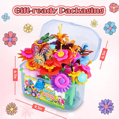 FUNZBO Girl Flower Garden Building Toys Set - Birthday Gifts for Age 2 3 4 5 6 Years Old Girls, STEM Montessori Educational Toy for Toddler Kids, Sorting & Stacking Spring Gardening Set