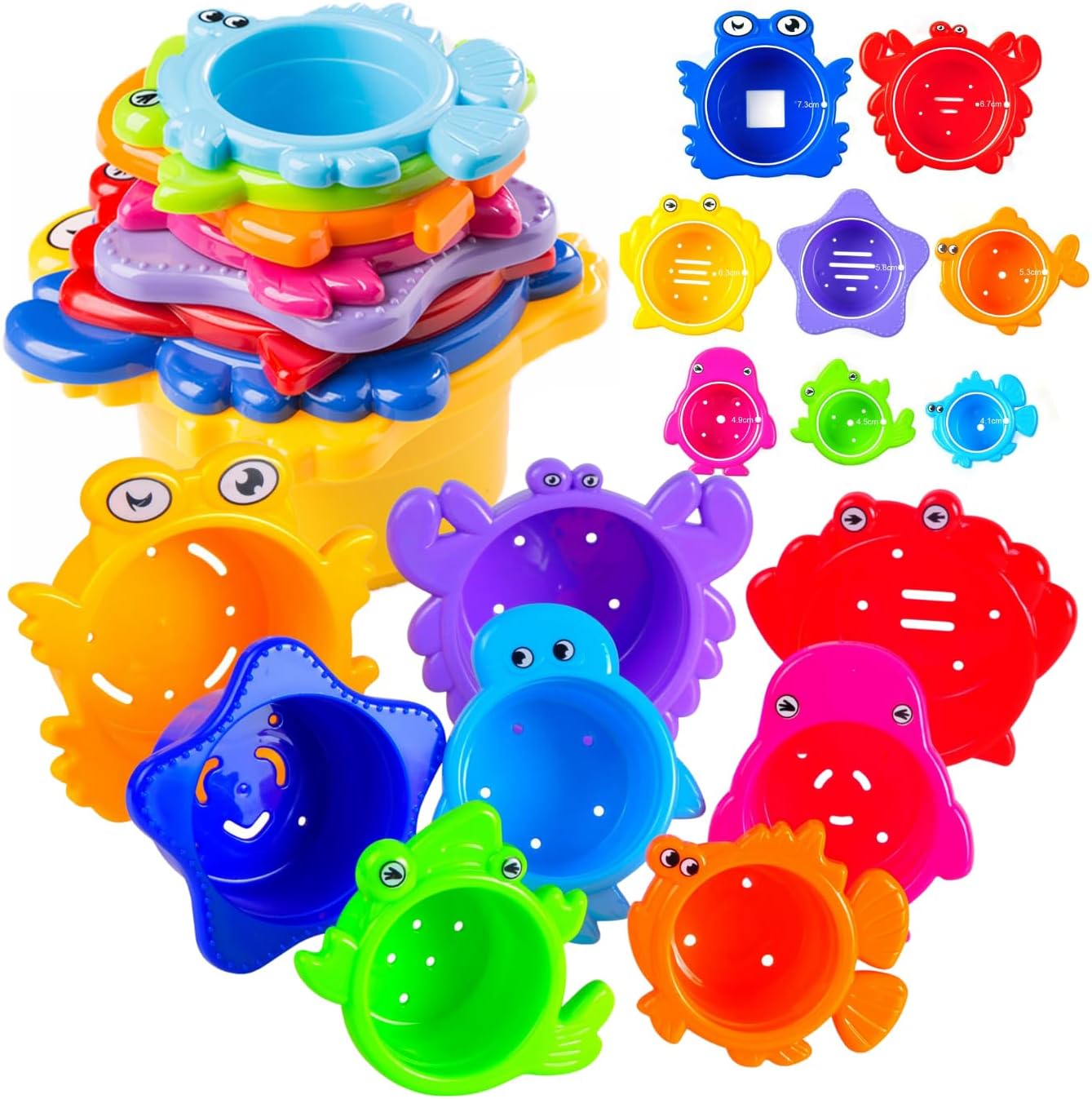 Baby Bath Stacking Cups – 8-Piece Montessori Beach & Bathtub Toy Set for Toddlers – BPA-Free, Easy-Drain, Educational Water Toy for Kids Ages 18 Months+ by Extasticks®