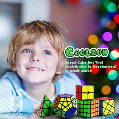 Speed Cube Set, Puzzle Cube, Magic Cube 2x2 4x4 Pyraminx Pyramid Megaminx Fenghuolun Puzzle Cube Toy Gift for Children Adults, Pack of 5