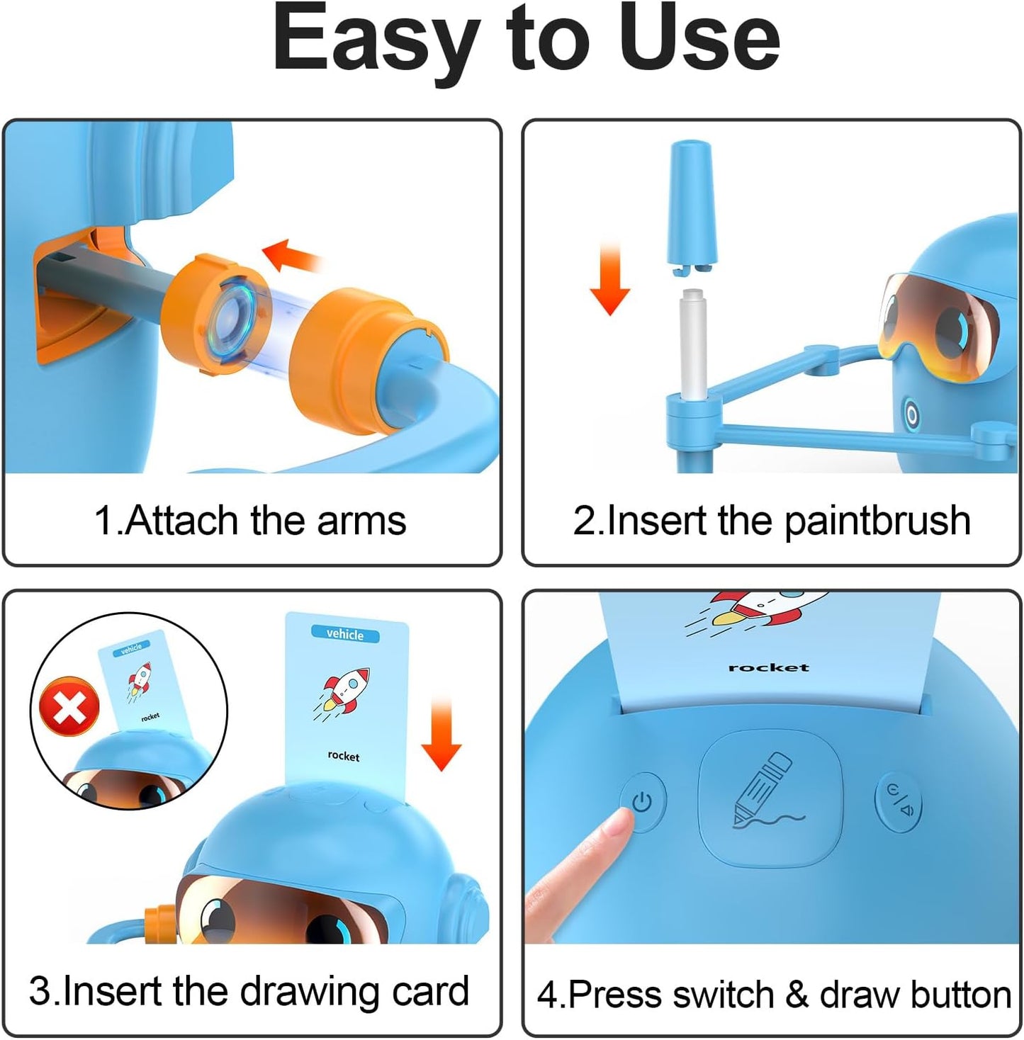Drawing Robot for Kids, Interactive Educational Drawing Robot with 100 Word Cards, 12 Color Pens & Voice Interaction, Drawing Machine Present for 3 4 5 6 7 8 Year Old Boys Girls, Birthday Party