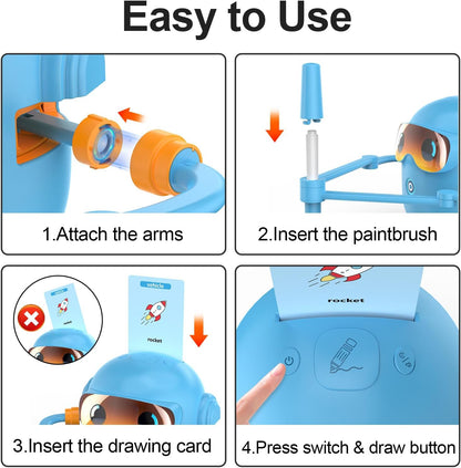 Drawing Robot for Kids, Interactive Educational Drawing Robot with 100 Word Cards, 12 Color Pens & Voice Interaction, Drawing Machine Present for 3 4 5 6 7 8 Year Old Boys Girls, Birthday Party