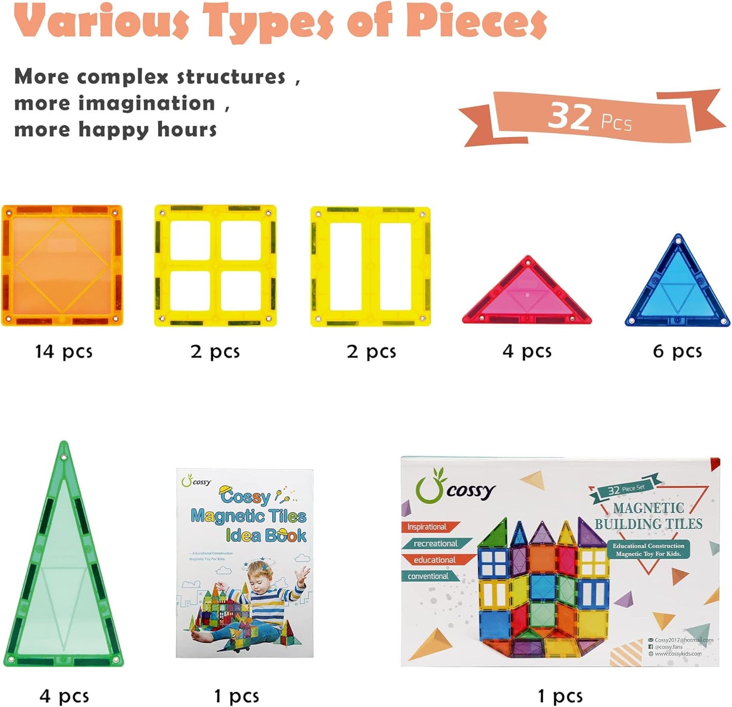cossy 60 Pcs Magnet Tiles Magnetic 3D Building Blocks Set Educational Construction Toys for 3+ Year Kids with Stronger Magnets, Rivets-Fastened, Educational,Recreational, Conventional