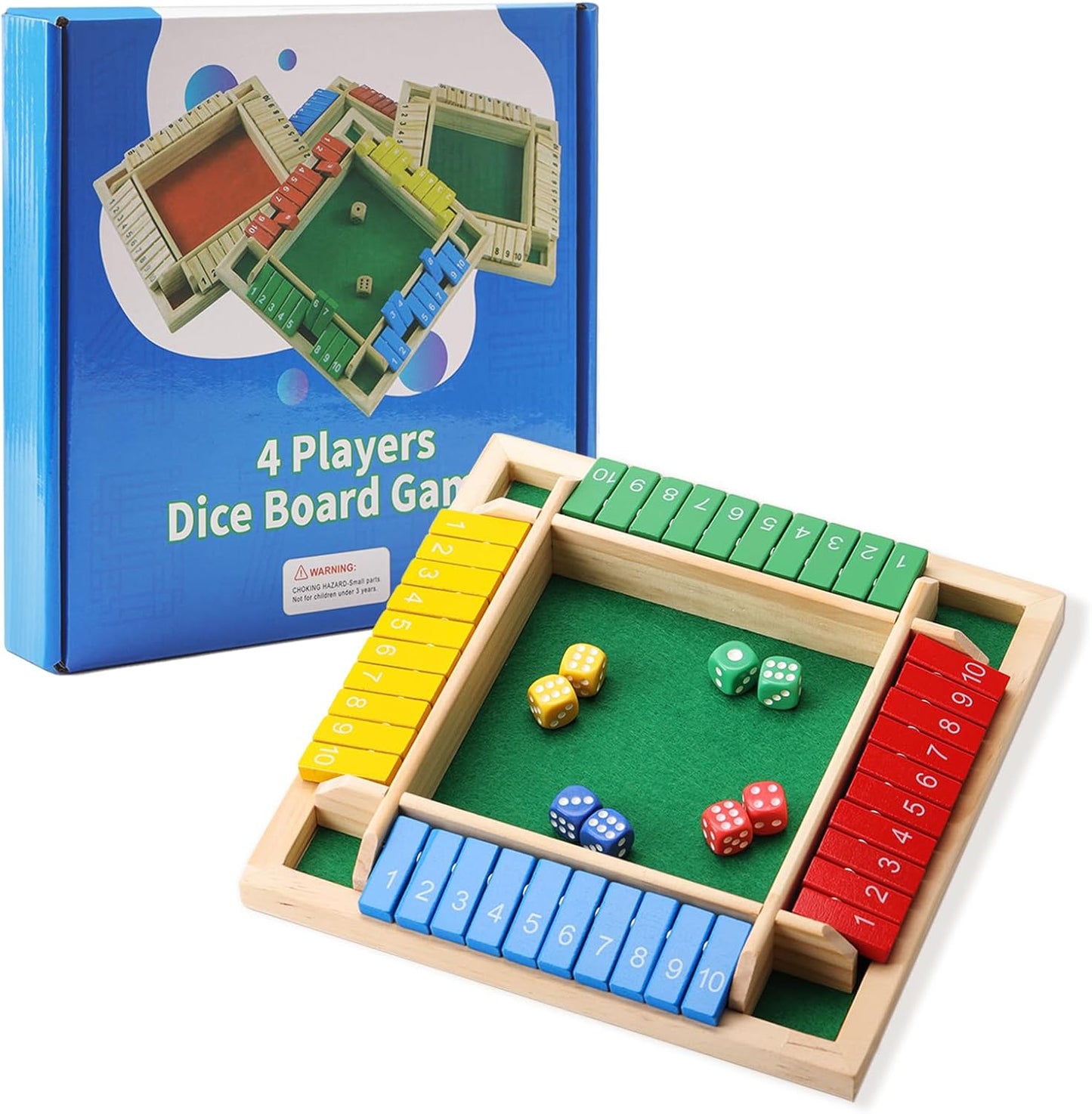 Shut The Box Game, 1-4 Players, Classic 8Dice Closed-Box, Improves Mathematical Skills, Suitable for Families, classrooms, and Gatherings (8.74 * 8.74 inches, Vibrant Colors)