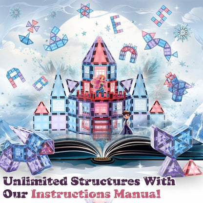Little Pi 104pcs Frozen Princess Castle Magnetic Tiles Building Blocks - 3D Diamond Blocks, STEM Educational Toddler Toys for Pretend Play, 4 Year Old Girl Birthday Gifts Kids Ages 3 5 6 7 8 - Pink