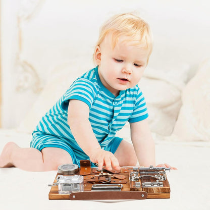 Busy Board for Toddlers, Travel Toy Fidget Board Activity Board for Fine Motor Skills, Wooden Busy Board Toys for 3 Years Old Boys & Girls with Switch, Locks, Music Box...