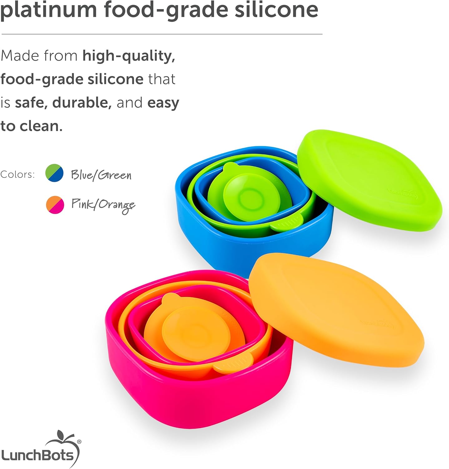 LunchBots Silicone Suction Bowl for Baby & Toddler, Stackable Nesting Bowl Set of 3 with Lid for Feeding, Portable Travel Bowls, Dishwasher Safe, 5/8/17 oz (Blue/Green)