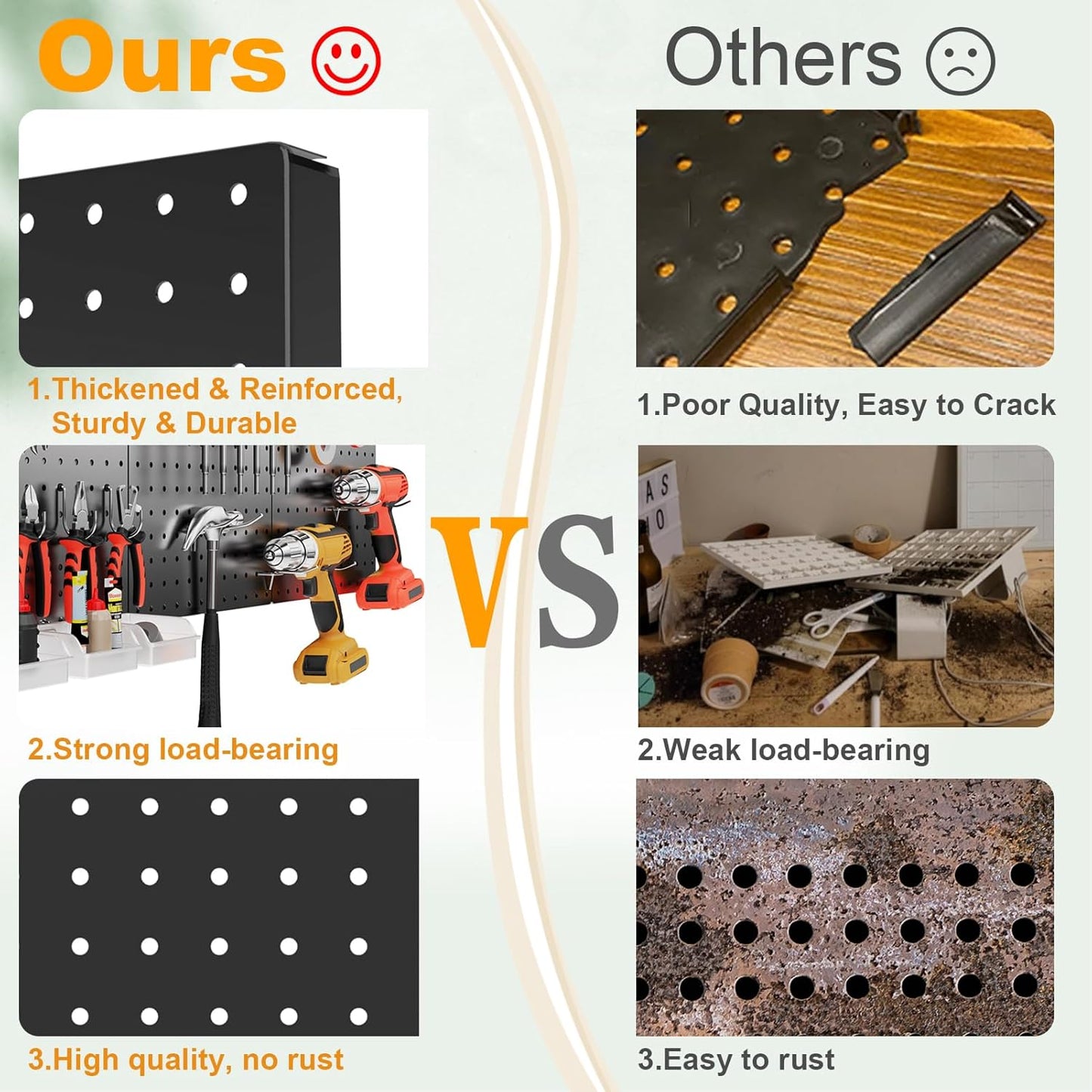 Peg Board, 4PCS Metal Pegboard Wall Organizer. Heavy Duty Pegboard, Peg Boards, Pegboard for Walls, White Pegboard for Garage Craft Room Workbench Office Kitchen Tool Organization, 12"*12"