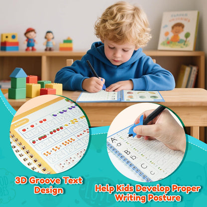 Elover Magic Grooved Writing Practice for Kids,Reusable Grooved Handwriting Workbooks Ages 3-8 for Preschool Grooved Handwriting Practice (6 Books)