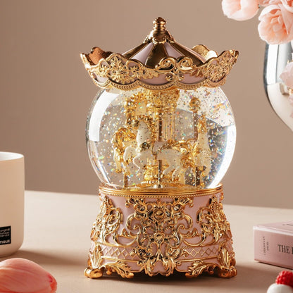 Carousel Music Box Princess Unicorn Musical Snow Globe for Girls and Women Baby Kids Sister Daughter Mom Granddaughter Grandma Christmas Birthday Presents Gifts (Light Pink)
