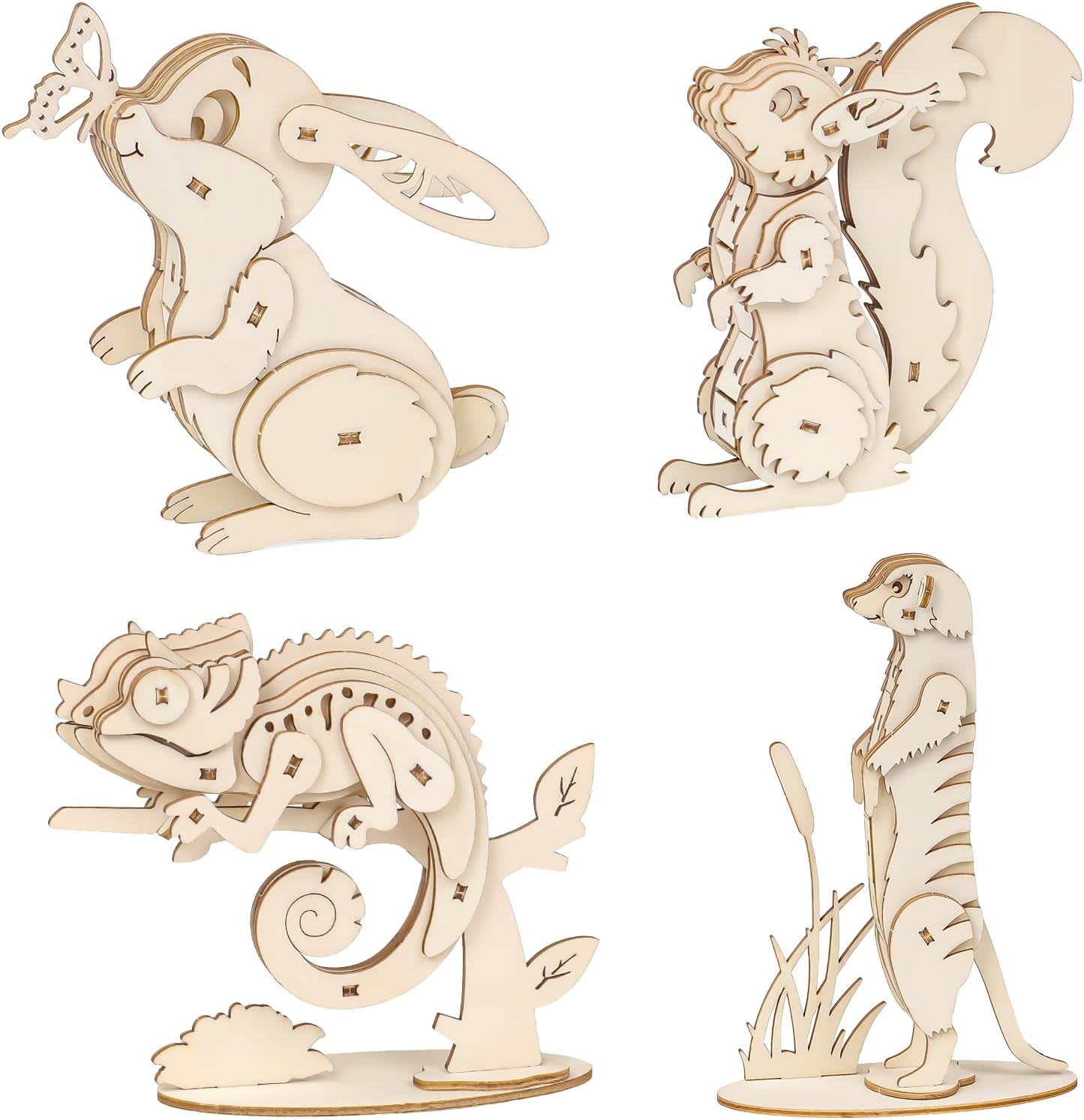 3D Wooden Puzzles for Kids, 8 Pcs Animal Assembly Model Wood Arts and Craft Puzzles Set, No-Glue DIY Delicate Pendant STEM Toys for Boys Girls Ages 6+, Educational Birthday Gift, Party Favors
