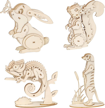 3D Wooden Puzzles for Kids, 8 Pcs Animal Assembly Model Wood Arts and Craft Puzzles Set, No-Glue DIY Delicate Pendant STEM Toys for Boys Girls Ages 6+, Educational Birthday Gift, Party Favors