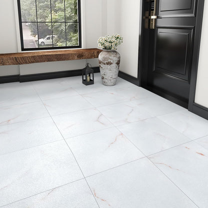 Wallercity White Marble Peel and Stick Vinyl Floor Tiles 6-Pack 12x12 Inches Self Adhesive Waterproof Flooring Planks for Bathroom Kitchen Bedrooms Stick on Floor Tiles Laminate Sheets Vinyl Flooring