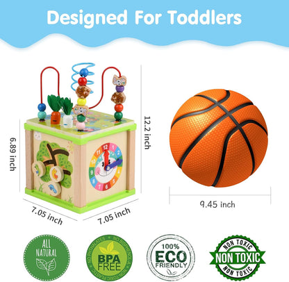 Wooden Activity Cube,Montessori Toys Gift Set for 12+ Months Boys & Girls,Educational Learning Toys for Toddlers Age 1+,First Birthday Gift for Baby