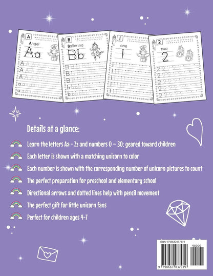 Unicorn Letter and Number Tracing Book Ages 3 - 5: Magical Practice Workbook for Preschoolers | Trace Letters and Numbers Book for Kindergarten and Pre K Girls