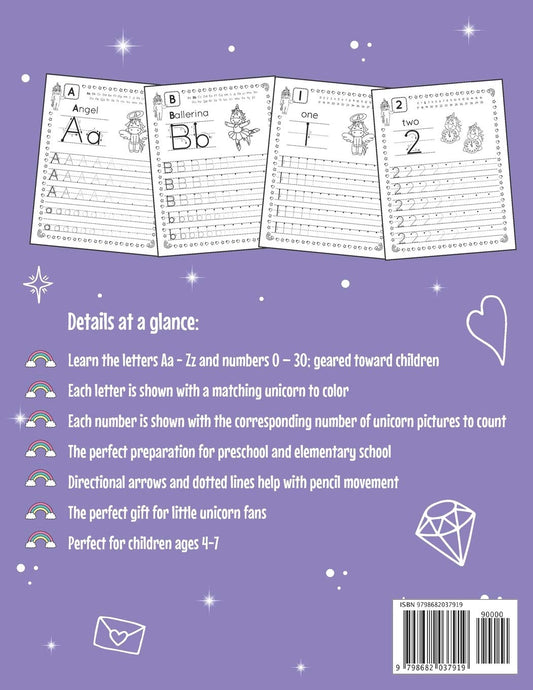 Unicorn Letter and Number Tracing Book Ages 3 - 5: Magical Practice Workbook for Preschoolers | Trace Letters and Numbers Book for Kindergarten and Pre K Girls