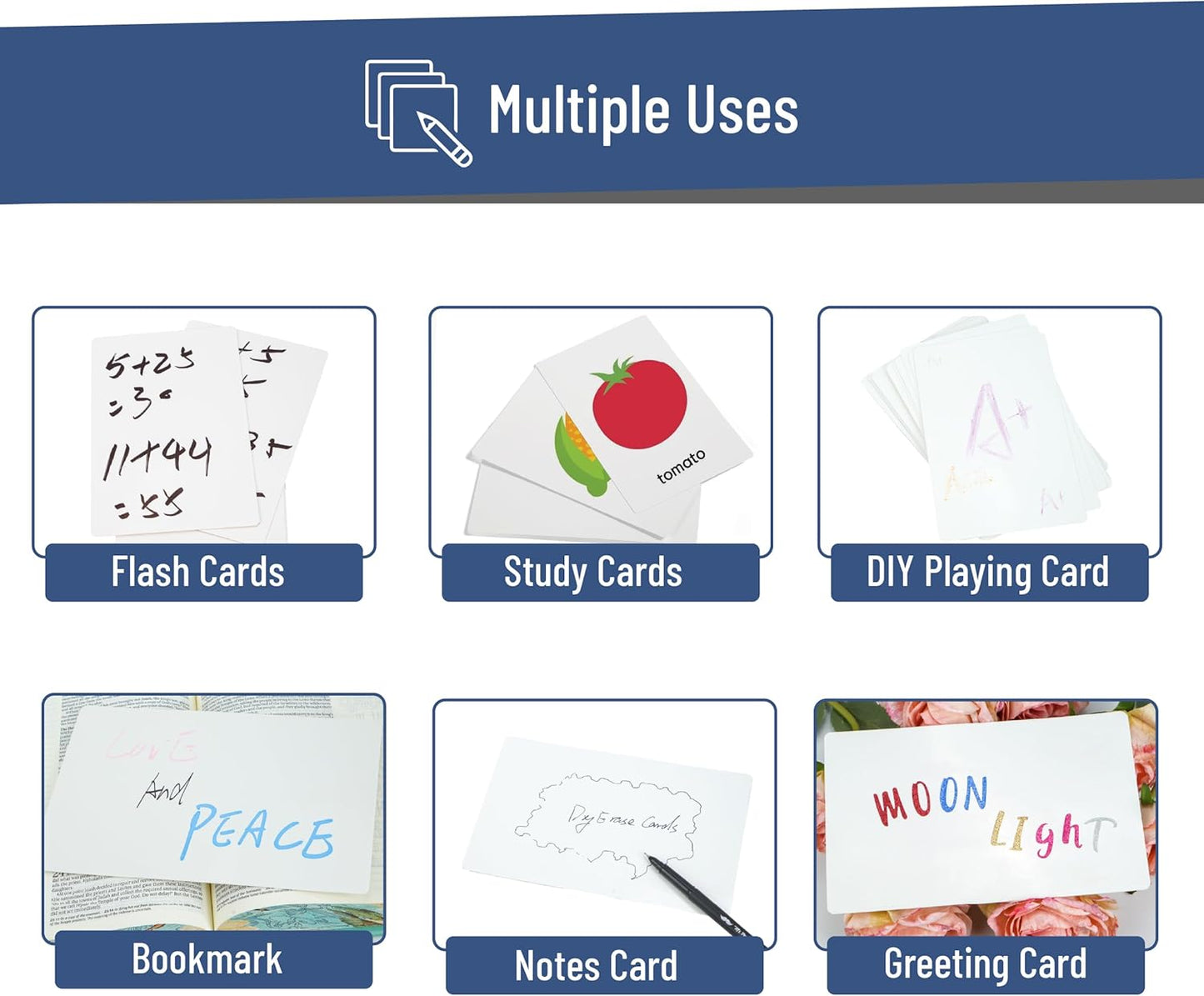 Mr. Pen- Dry Erase Index Cards, 5" x 8", 20 pcs, White, Large, Laminated, Whiteboard Cards for School, Work, Housework, Erasable Flashcards
