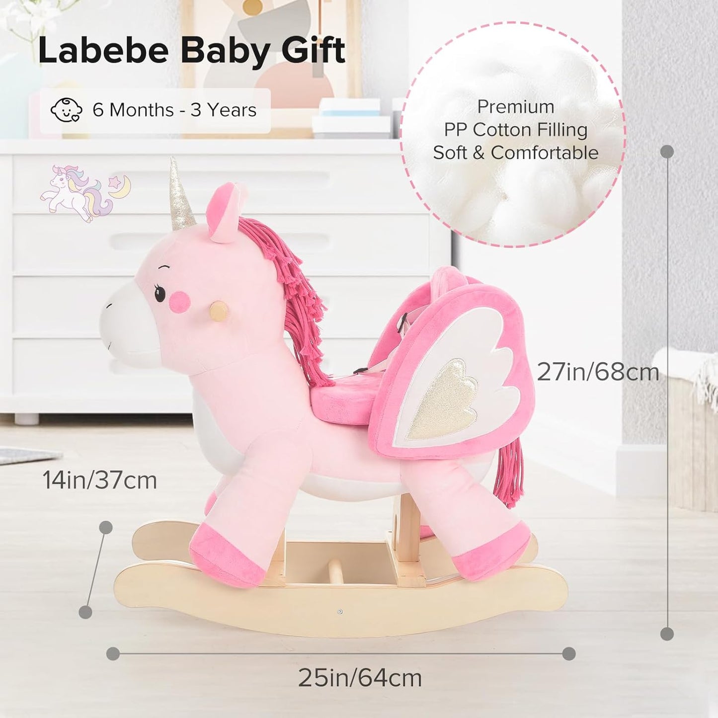 labebe - Baby Rocking Horse, Ride Unicorn, Kid Ride On Toy for 6 Month-3 Year Old, Infant (Boy Girl) Plush Animal Rocker, Toddler/Child Stuffed Ride Toy (Pink) | Kid Ride On Toy, Infant, Plush Animal Rocker, Toddler/Child, Stuffed Ride Toy