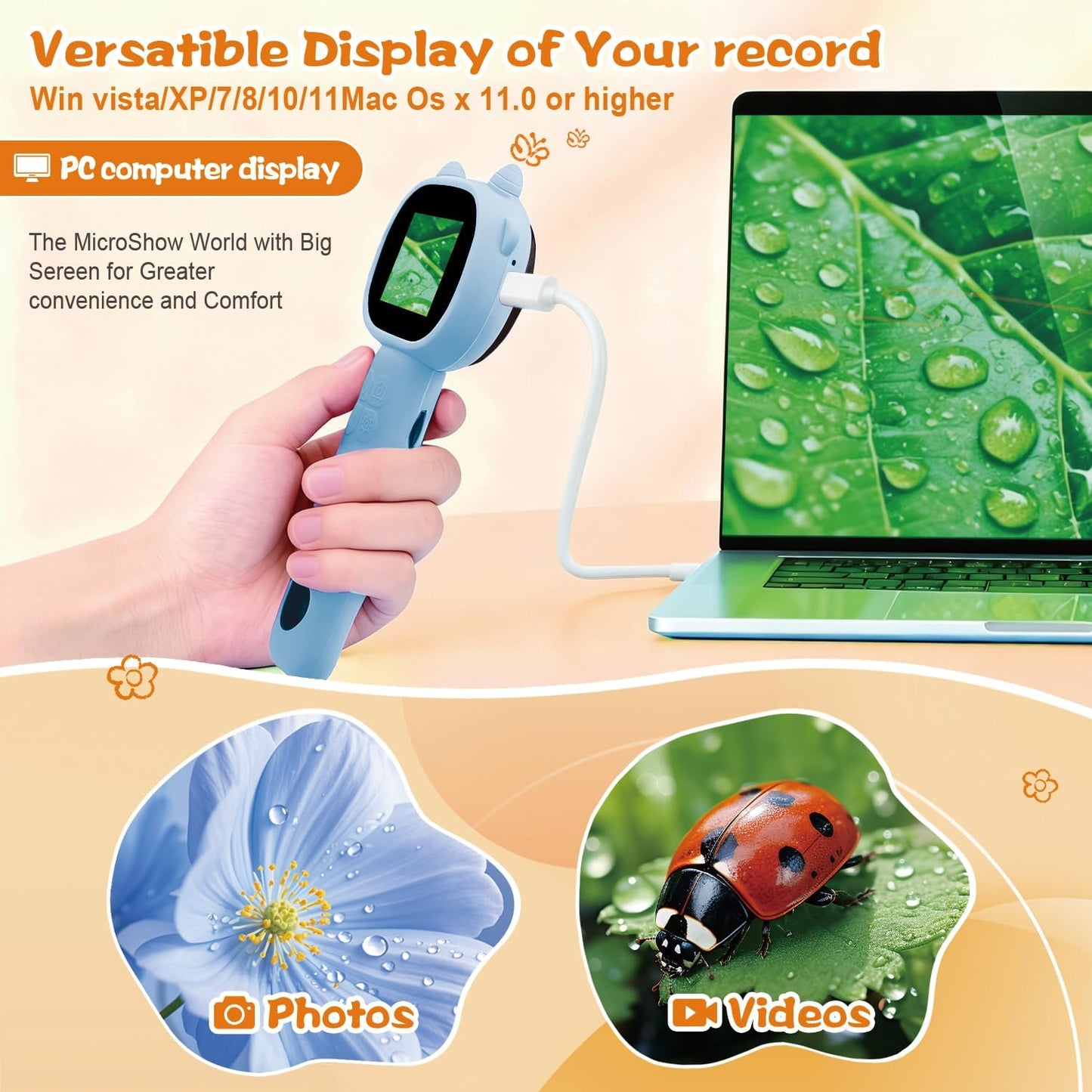 Microscope for Kids 500x Magnification,4X Zoom Mini Pocket Handheld Microscope with 2.0" Screen for Toddlers-STEM Educational Science Kit Toddler for Boys Girls Aged 3-12(Black)