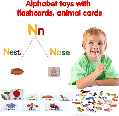 Craftstory 130 Pcs Alphabet Learning Toys Letters-Felt Montessori Board for Toddlers with Flashcards Preschool Phonics Vocabulary Activities Educational Toys for 3 Year Old