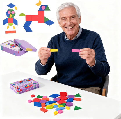 Wooden Tangrams Pattern Blocks, Cognitive Difficulties for Elderly People, Brain-Boosting Crafts Activities for Elderly（Elephant Style）