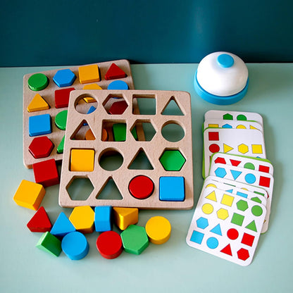 Montessori Toys for 3 4 5 6 7 8, Educational Wooden Pattern Blocks Race Shape Matching Sorting Sensory Toy, Geometric Shape Activity Board Game Toddlers Kids Boys Girls (for 2 Players)