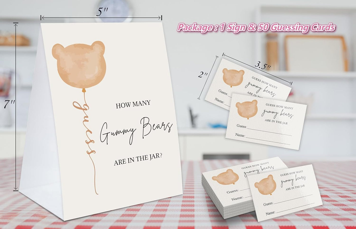 How Many Gummy Bears Baby Shower Game, 1 Sign and 50 Guessing Cards, Baby Shower Candy Guessing Games, Bear Theme Baby Shower Decoration, Birthday Party Supplies-02B-Indipink