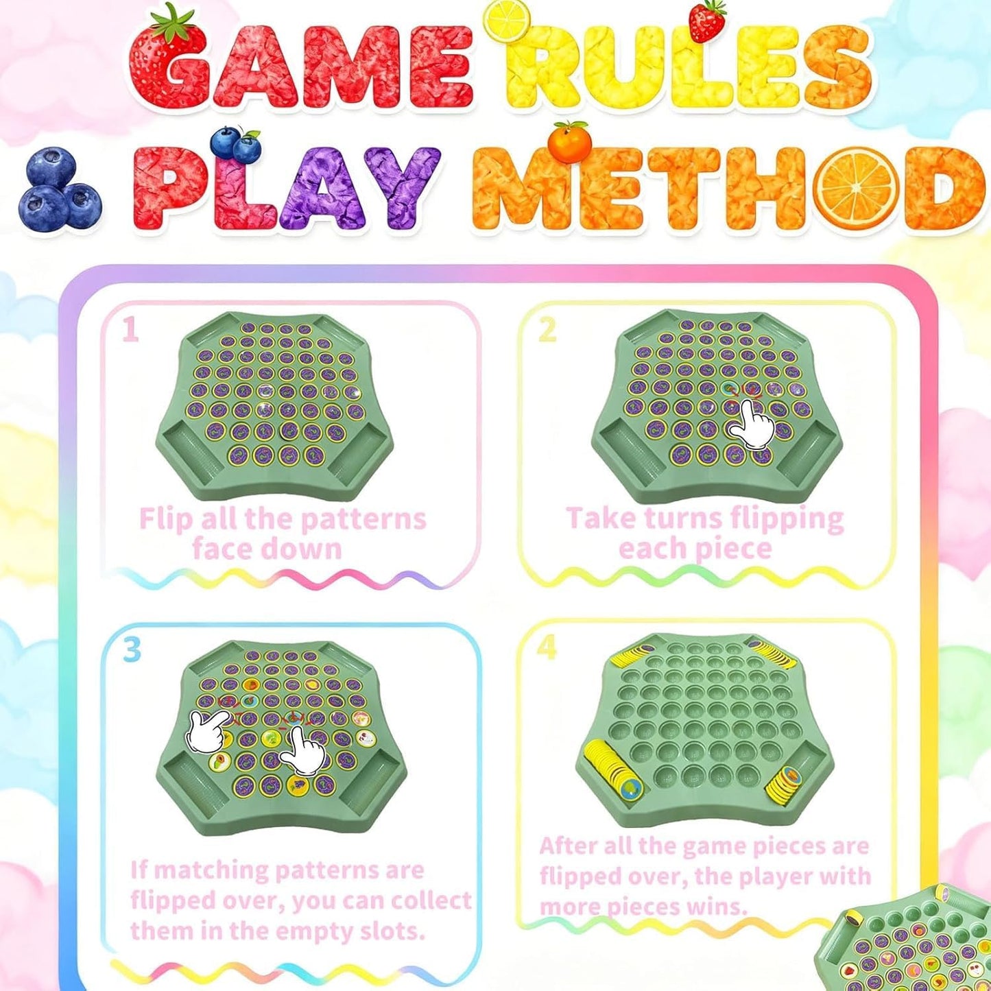 Flip Chess Memory Game, 54PCS Fruit Matching Puzzle Toy for Kids & Preschool, Educational Montessori Board Game for Memory & Logic, Family Fun, Birthday